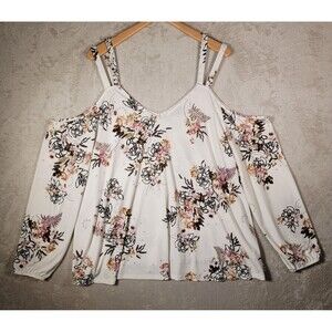 Torrid Top Blouse Womans Plus 3X Floral Knit Crepe Cold Shoulder Cutout V Neck